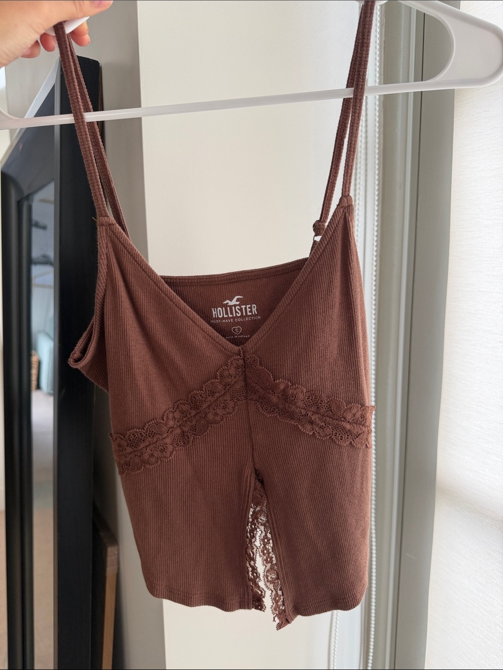Hollister Chocolate Brown Lace-Trim Ribbed Cami
